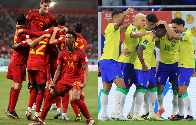 西班牙足球代表队(左)vs巴西足球代表队(右)
