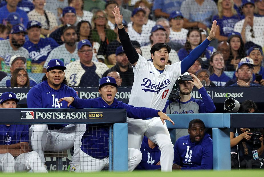 洛杉矶道奇队的大谷翔平选手与山本由伸选手等（Harry How/Getty Images）（富比士日本编辑部）