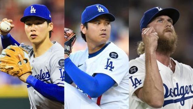 復出的金慧成选手（左）、迈克尔·科佩奇投手（右），以及首次復出后投满5局的大谷翔平选手（中）（照片：AP／Aflo）