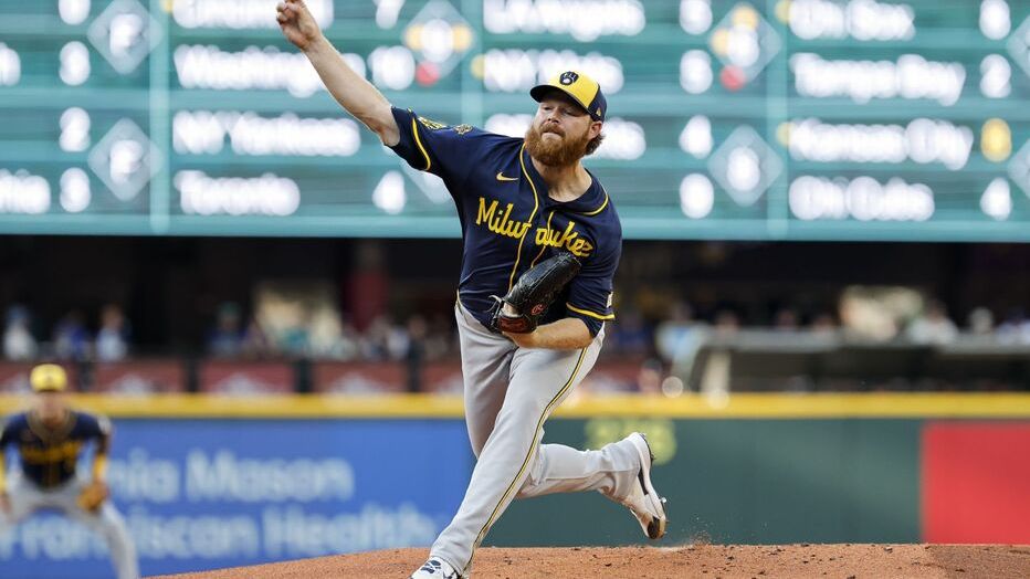 好投的酿酒人投手布兰登·伍德拉夫（图片来源：MLB Advanced Media）