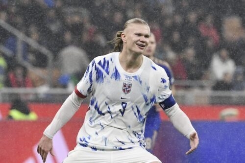 在对意大利比赛中攻进2球的哈兰德【照片＝Getty Images（SOCCER KING）】