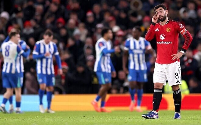 面露愁容的曼联队长布鲁诺·费尔南德斯。（C）Getty Images（Soccer Digest Web）